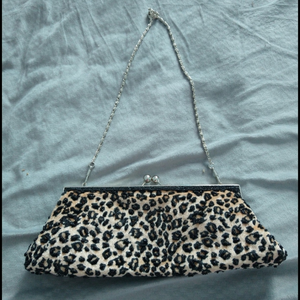 Vintage leopard beaded clutch with chain and added Bonus